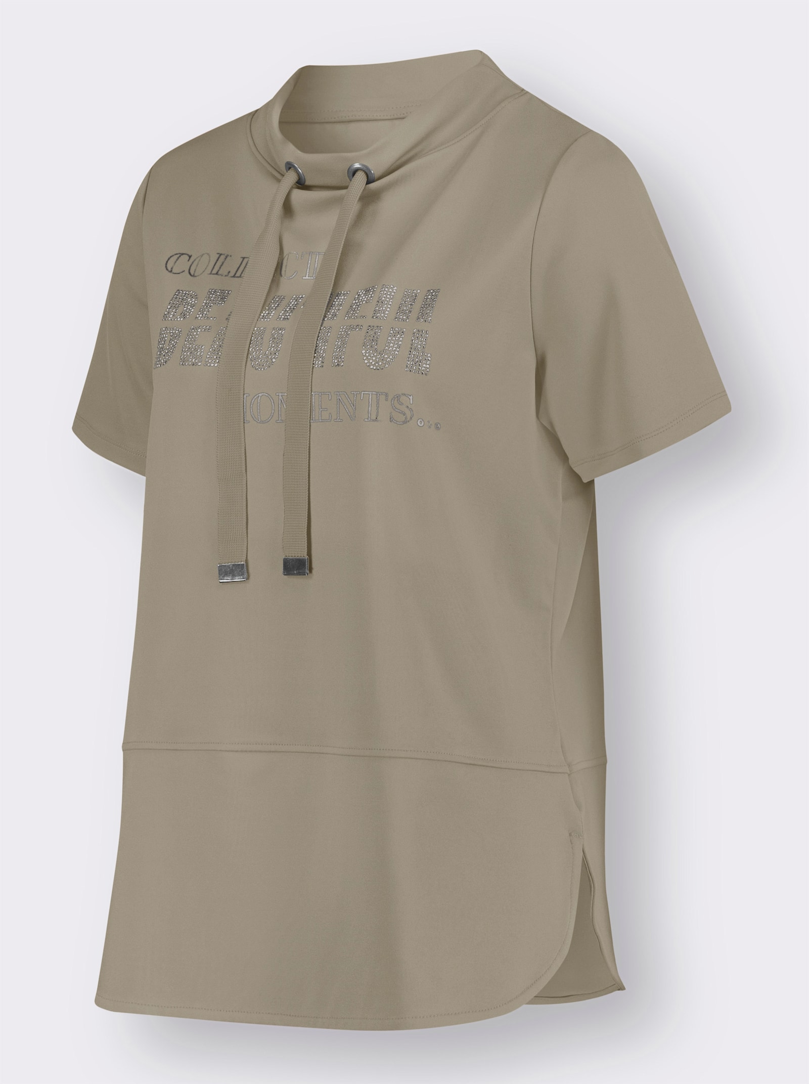 Stehkragenshirt mit Glitzersteinchen - schlamm