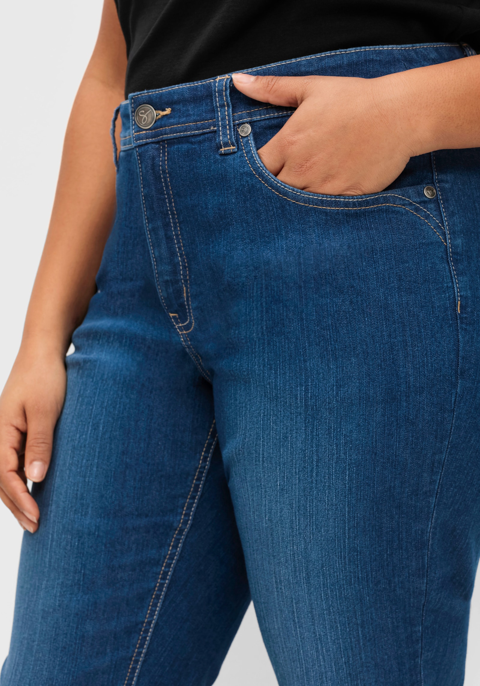 sheego 7/8-jeans in smal model, met contrastband - blue denim