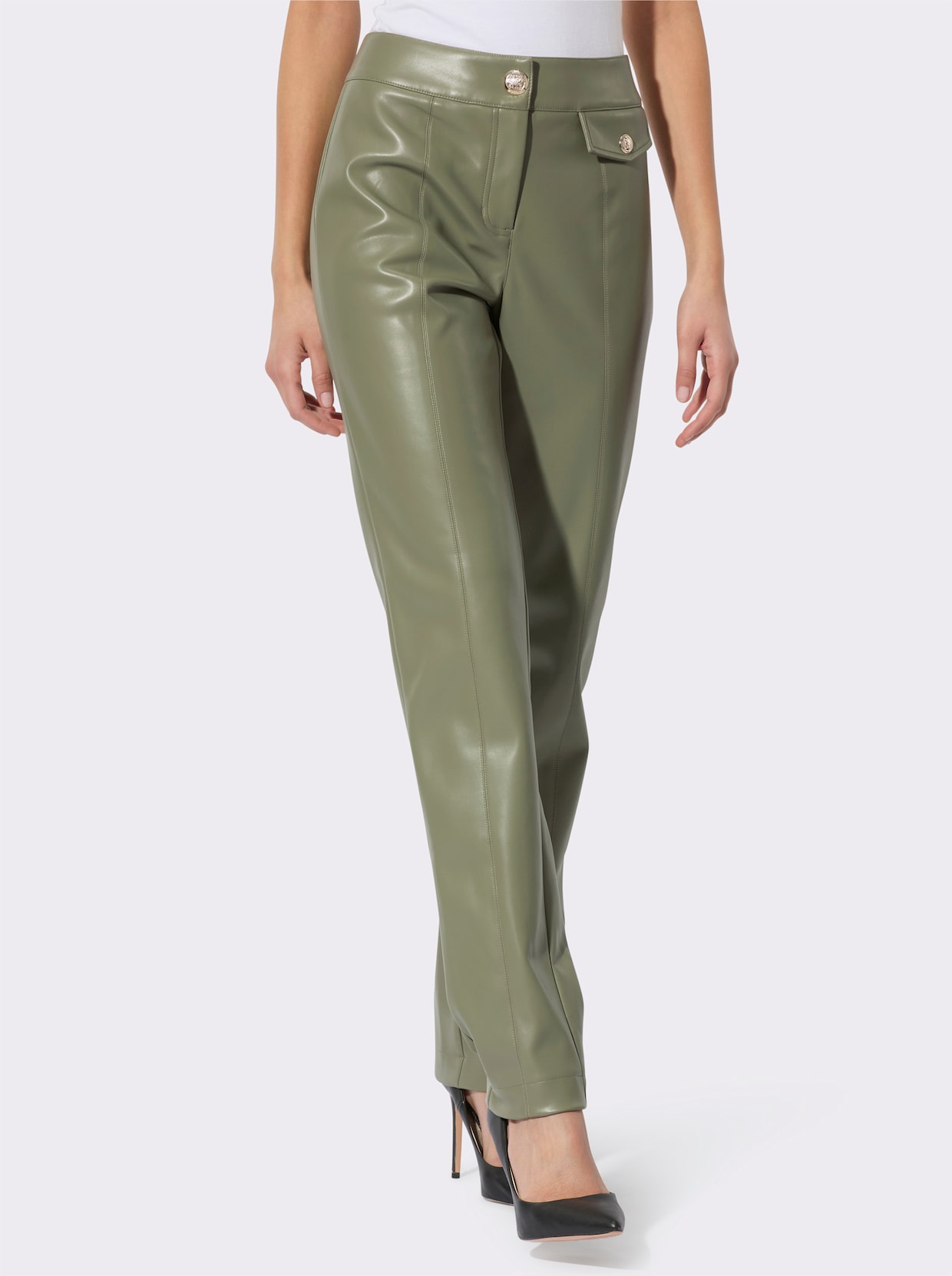 Lederimitathose - khaki