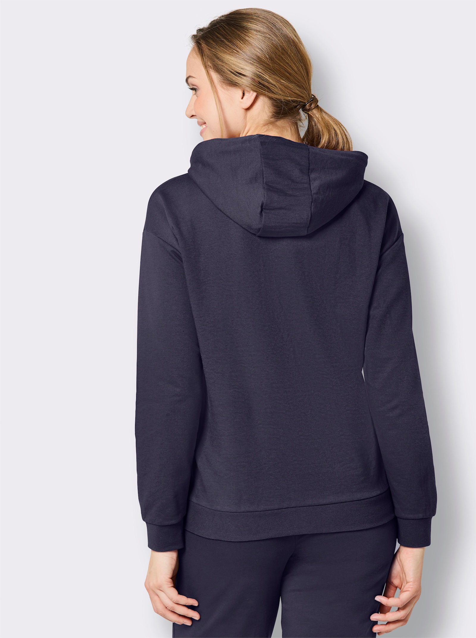 Sweatshirt mit überschnittenen Schultern - marine-weiß