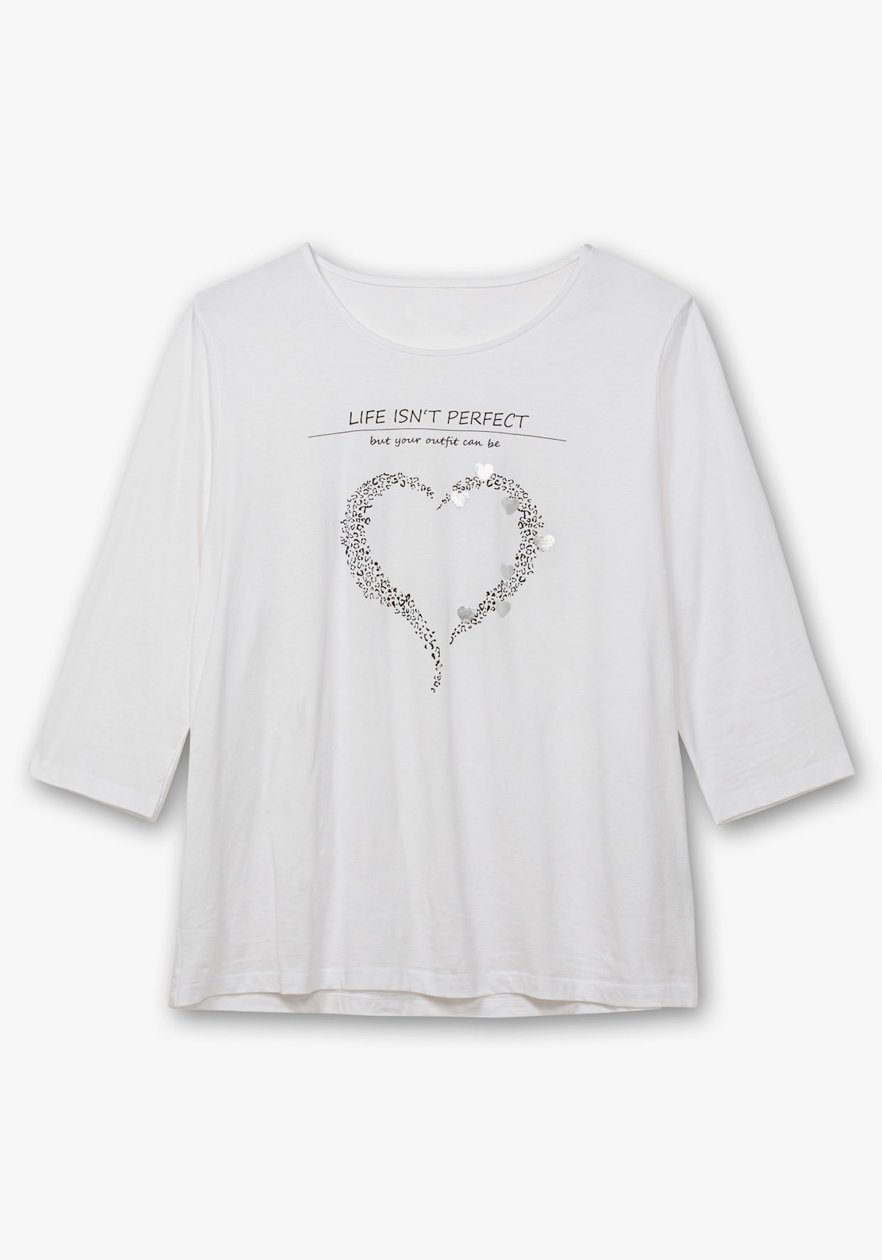 3/4-Arm-Shirt mit Herz-Motiv - ecru-schwarz