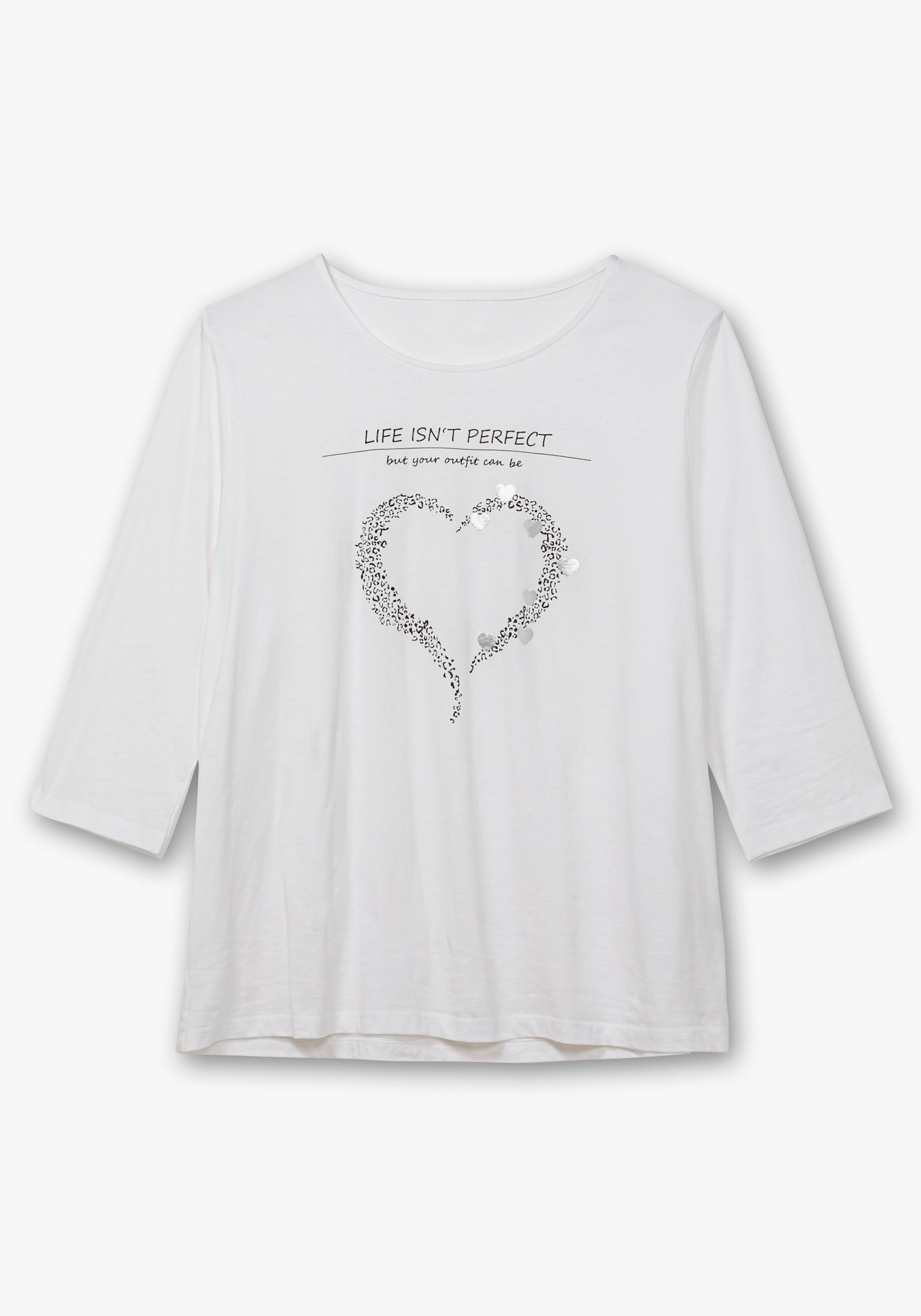 3/4-Arm-Shirt mit Herz-Motiv - ecru-schwarz