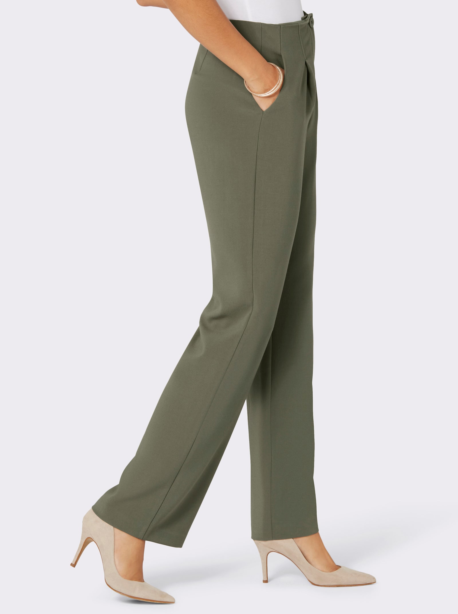 Bundfaltenhose mit weiten Beinen - khaki
