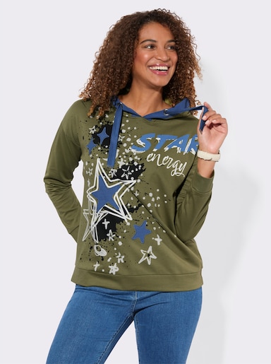 Sweatshirt mit Sternen-Print vorne - oliv