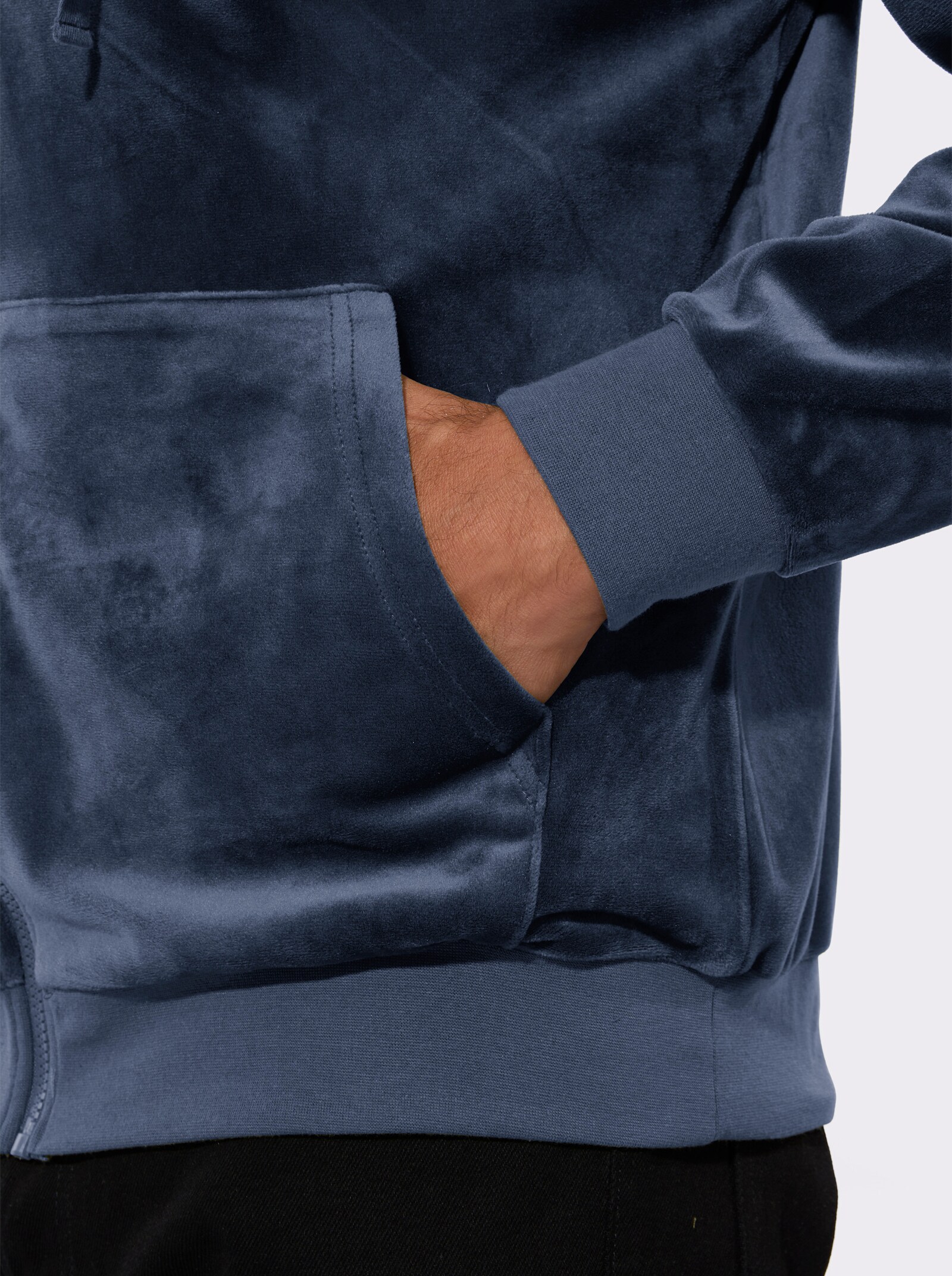 Kapuzennickijacke mit elastischen Bündchen - rauchblau