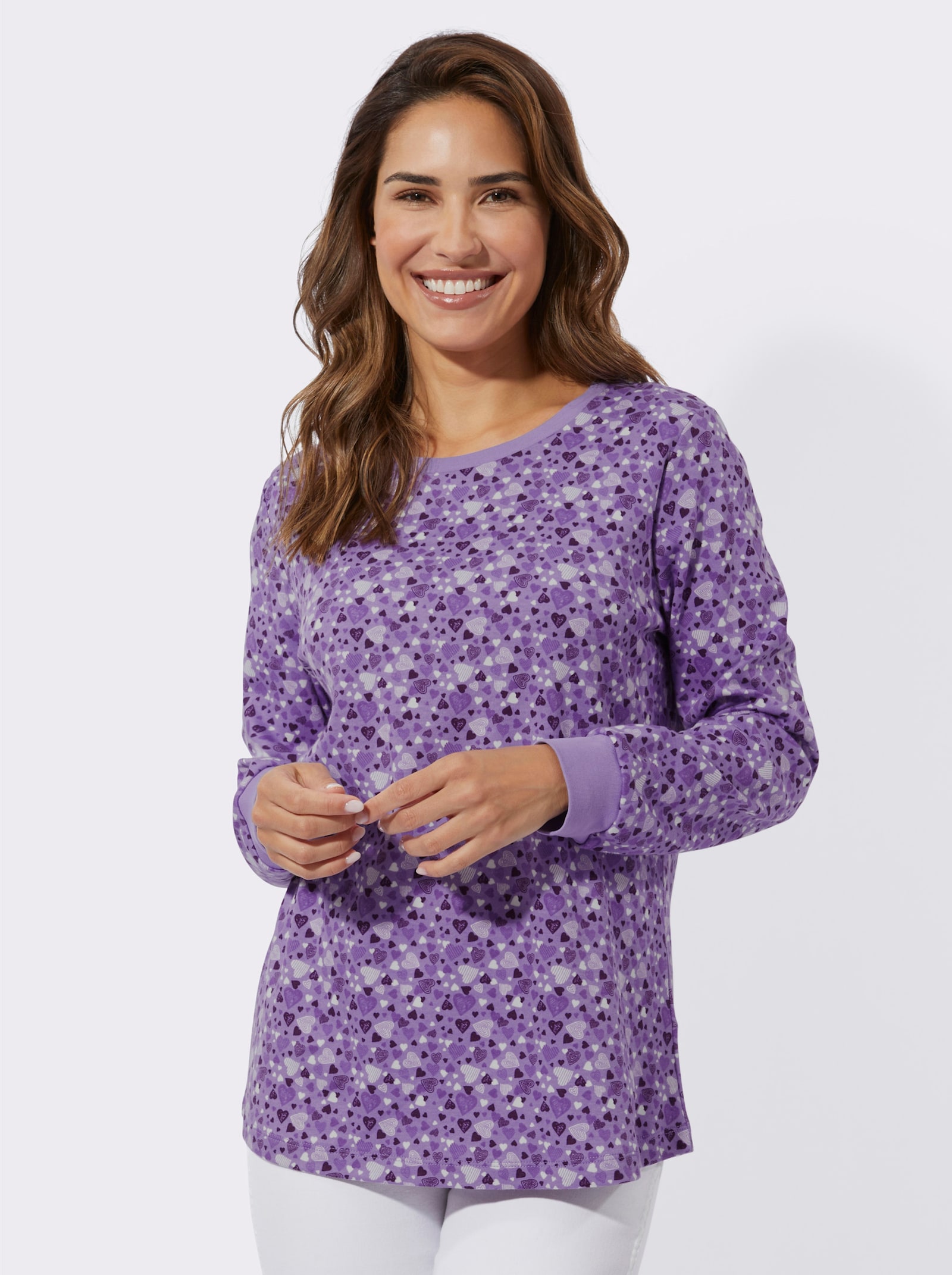 Sweatshirt met hartjes - lavendel-lila-bedruckt