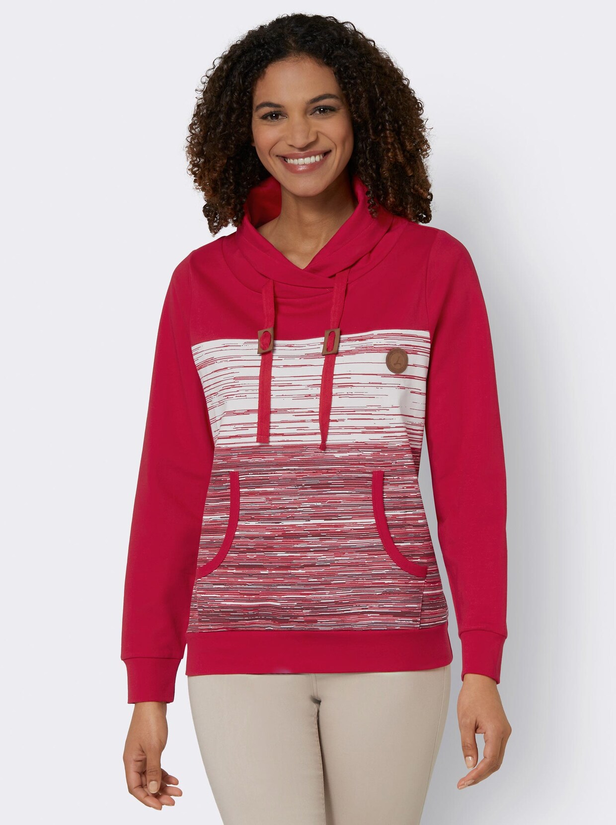 Sweatshirt - rood/ecru gemêleerd