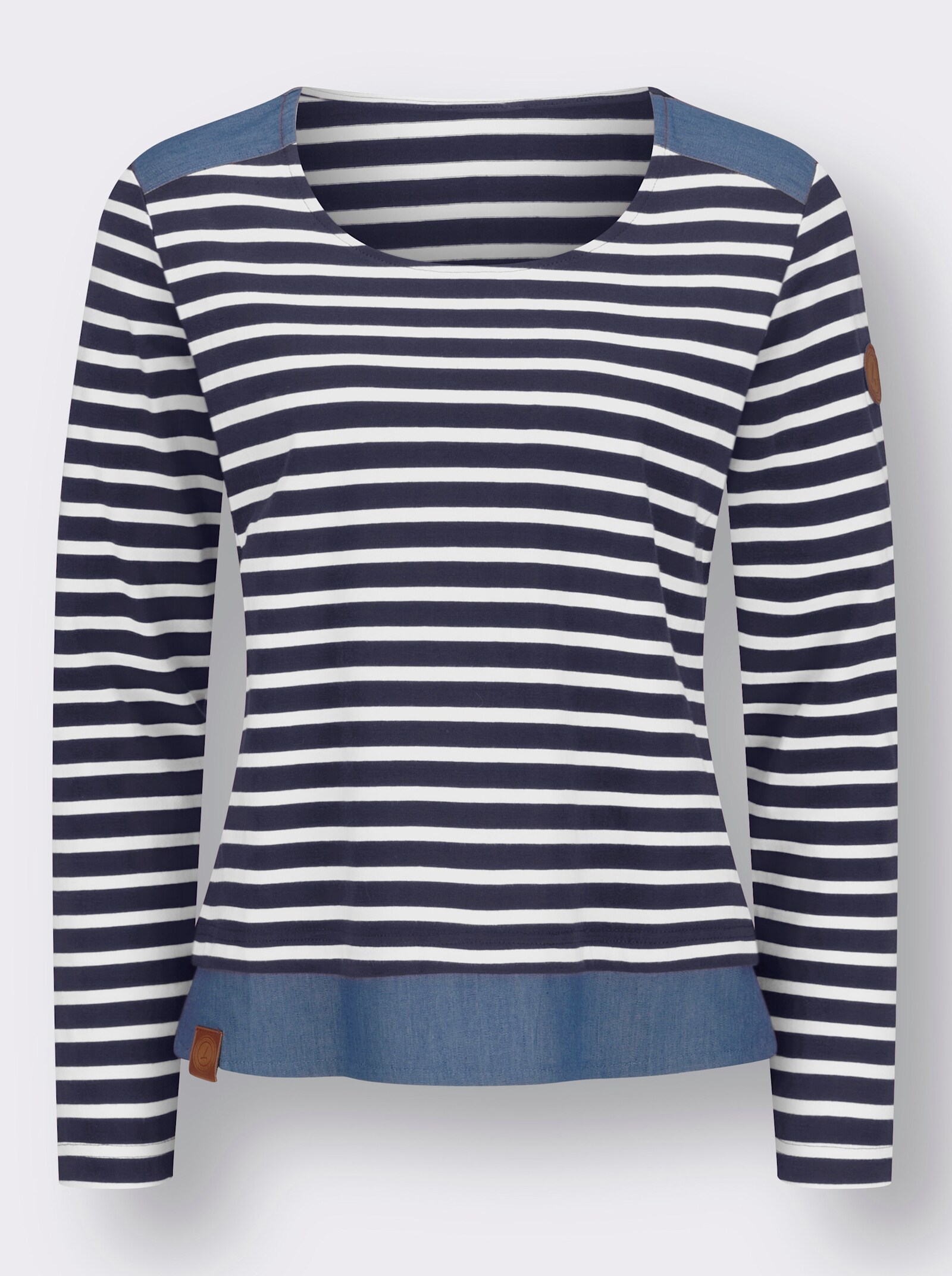 Ringelshirt mit verlängertem Saum hinten - marine-ecru-geringelt