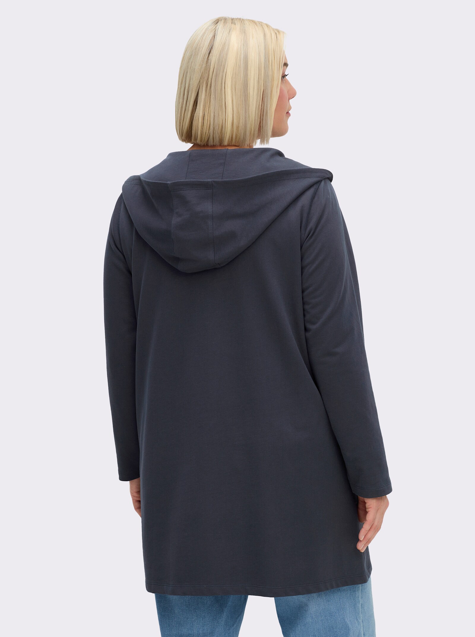 sheego Sweatjacke mit Kapuze, verschlusslos - tiefblau