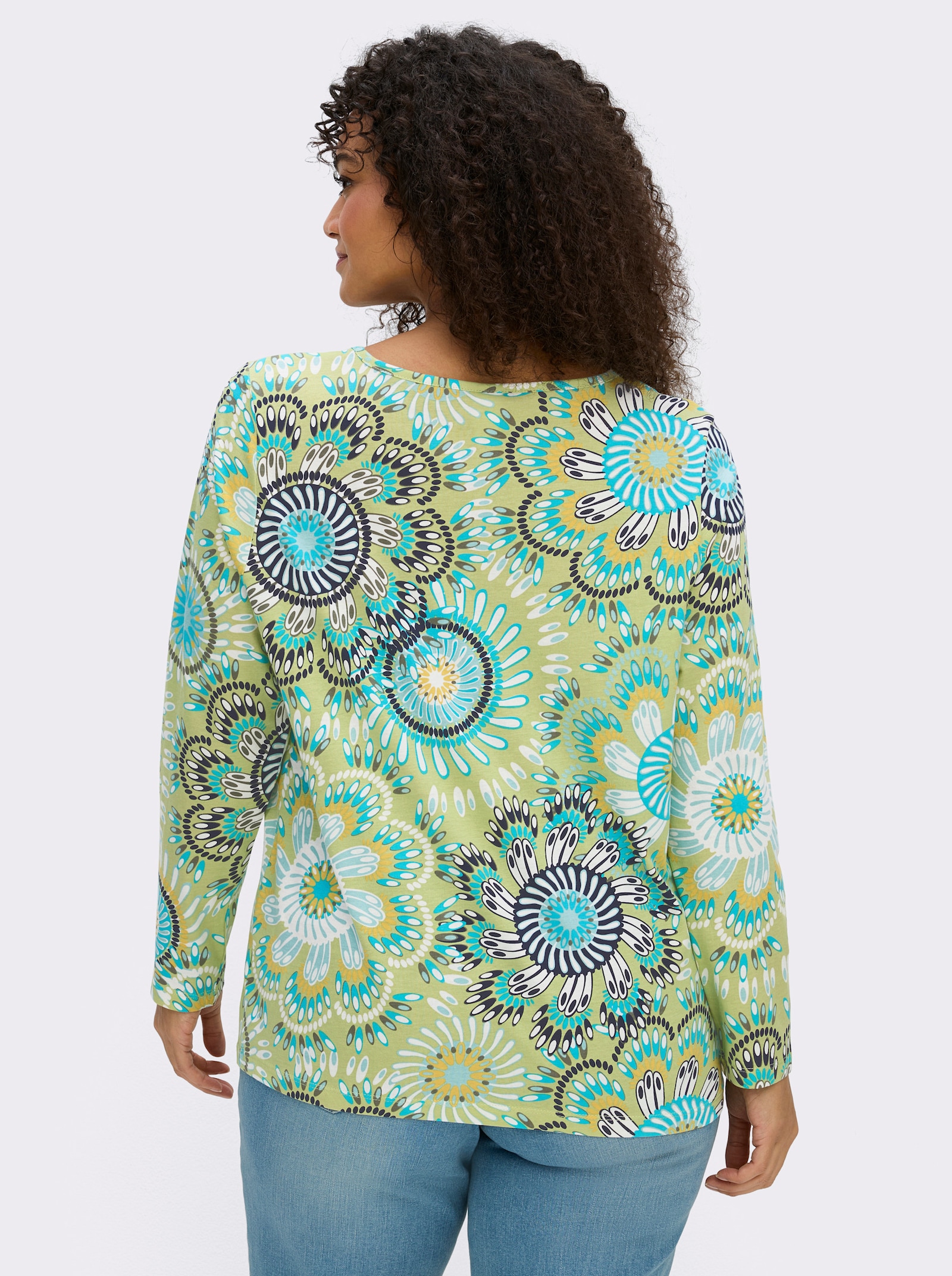 Rundhalsshirt aus reiner Baumwolle - pistazie-türkis-bedruckt