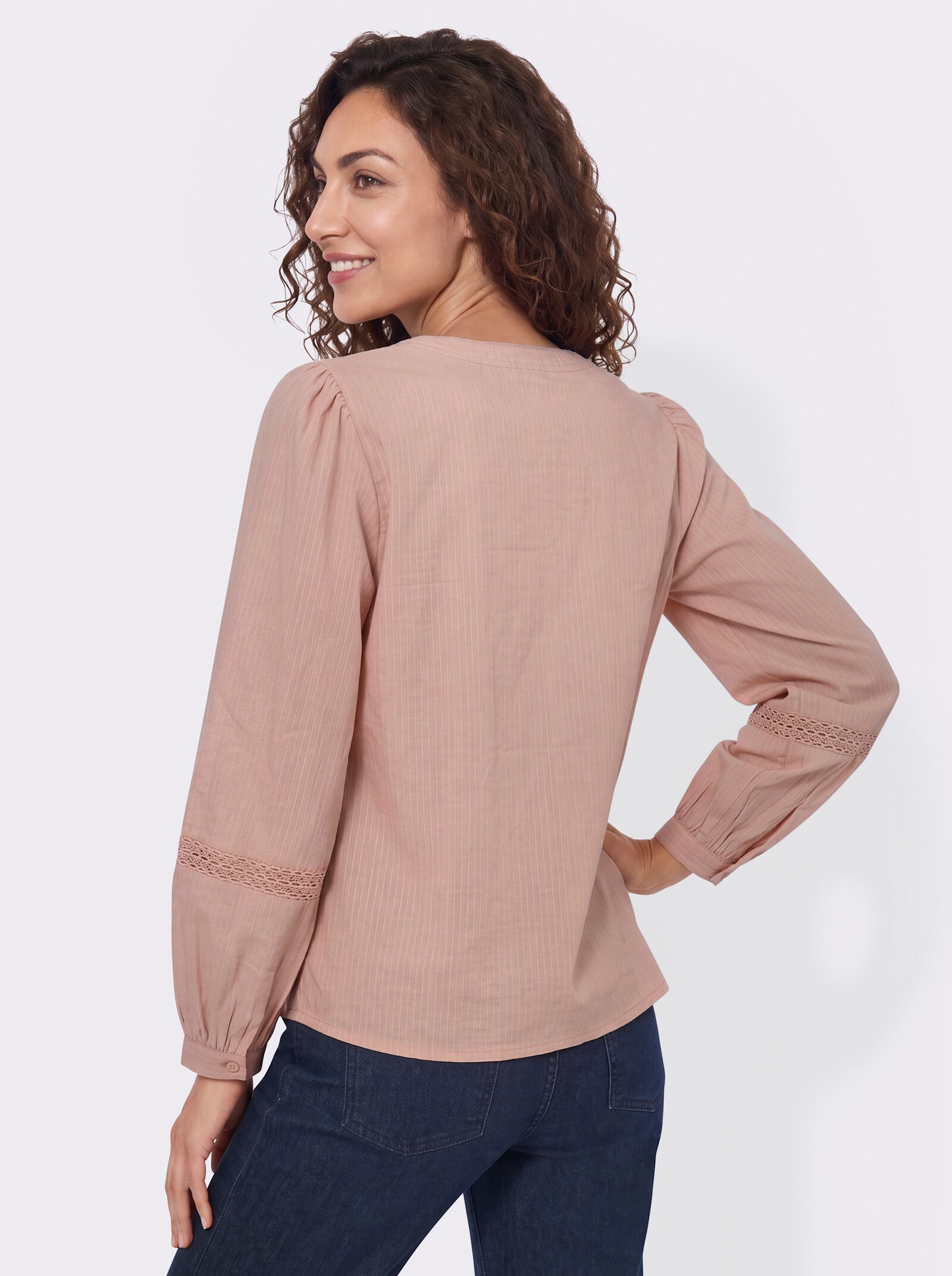 Baumwollbluse mit abgerundetem Saum - puder