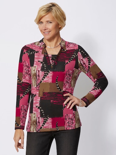 2-in-1-Shirt mit Stehkragen - rot-schwarz-bedruckt