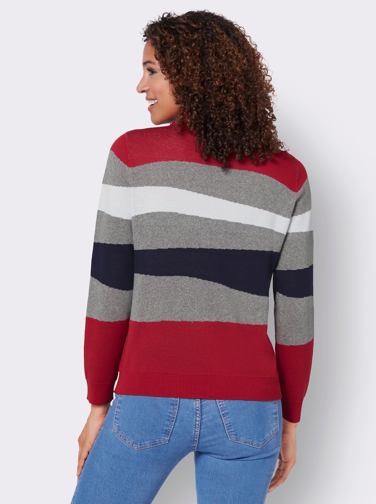 Pullover - grau-rot-gemustert