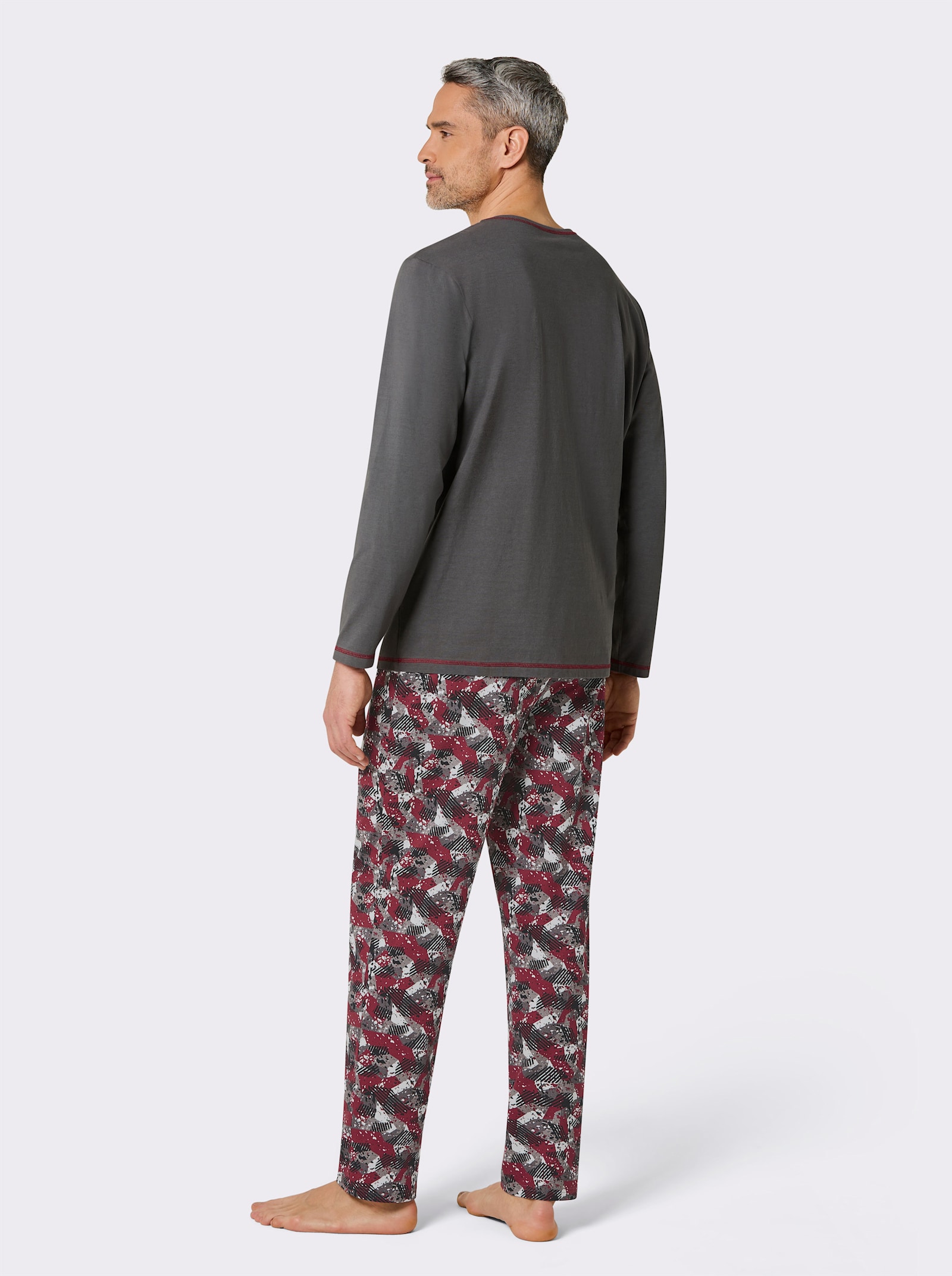 wäschepur men Schlafanzug - anthrazit-dunkelrot-bedruckt