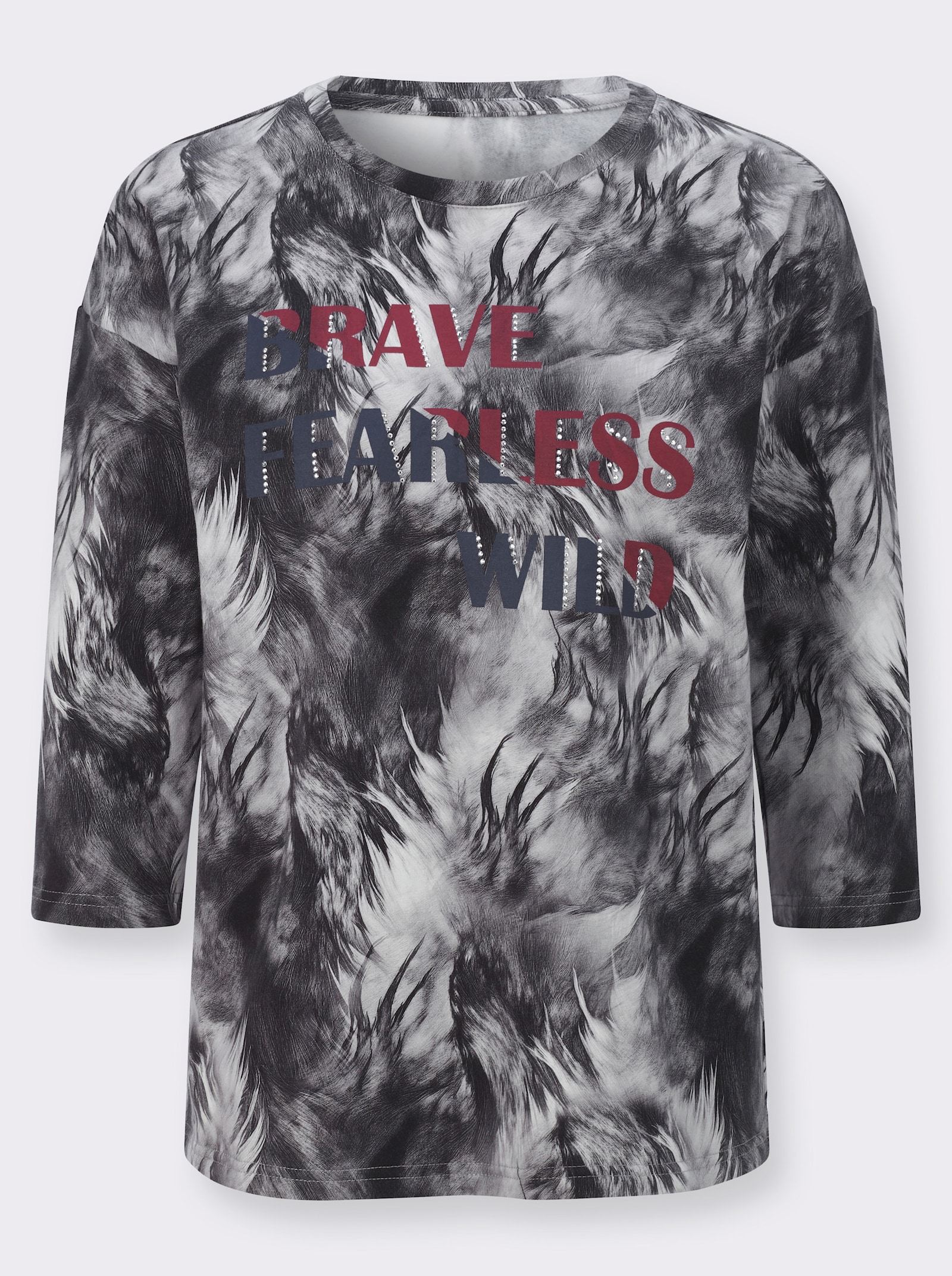 Sweatshirt mit Schriftzug mit Glitzersteinchen - weiß-anthrazit-bedruckt