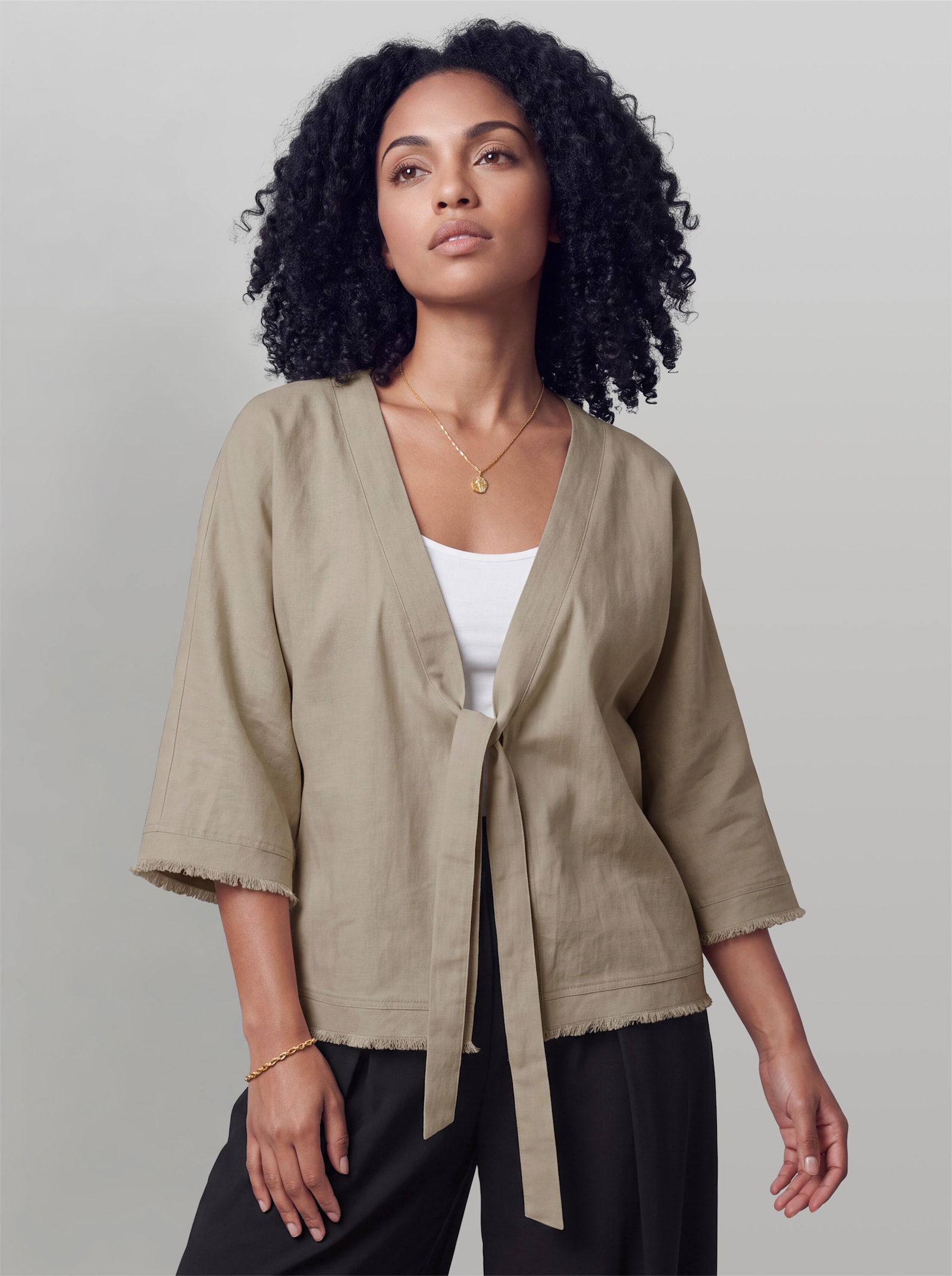 heine Blusenjacke mit Fransenborte - sesam