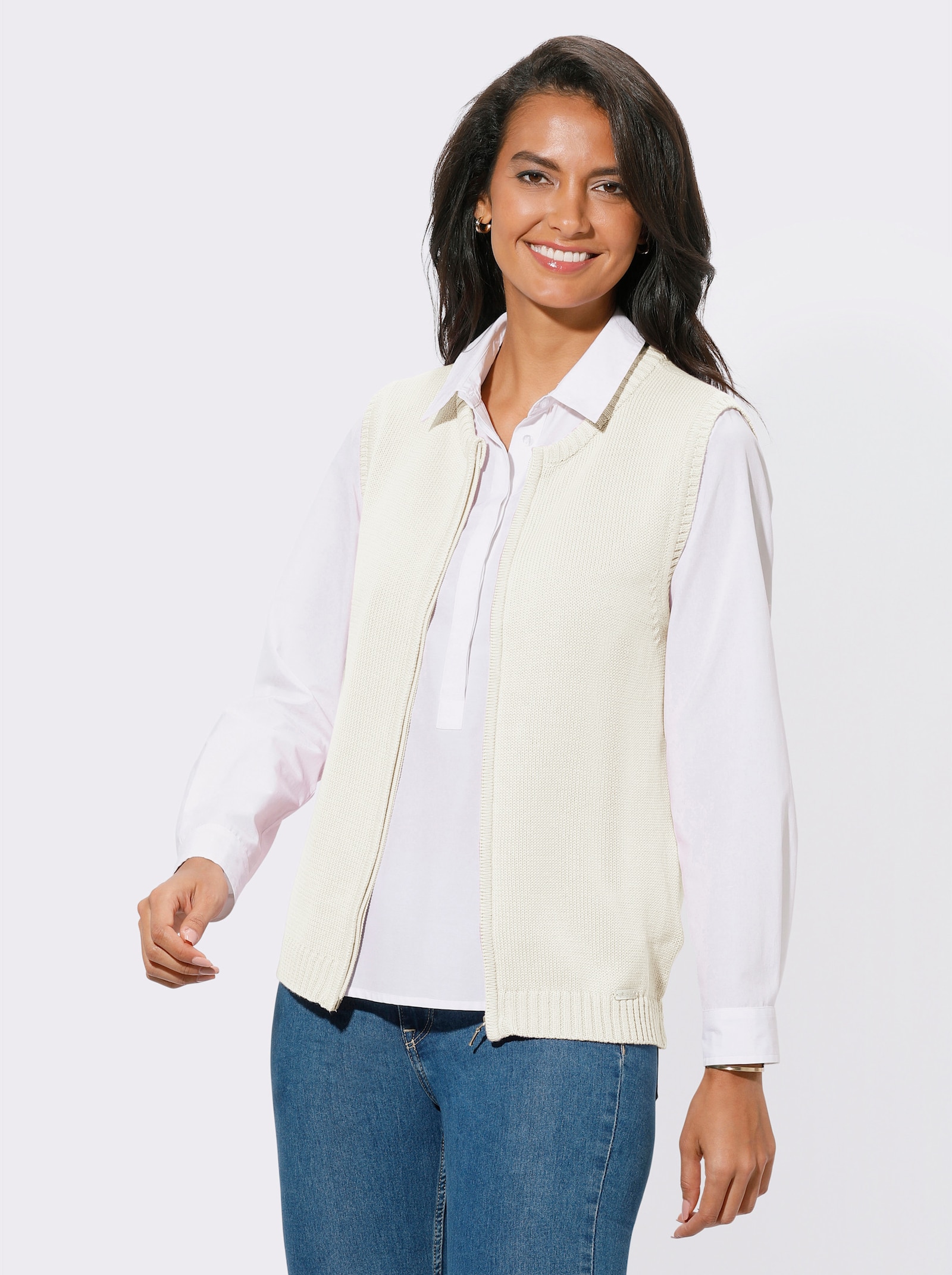 Strickweste mit Reißverschluss - wollweiß