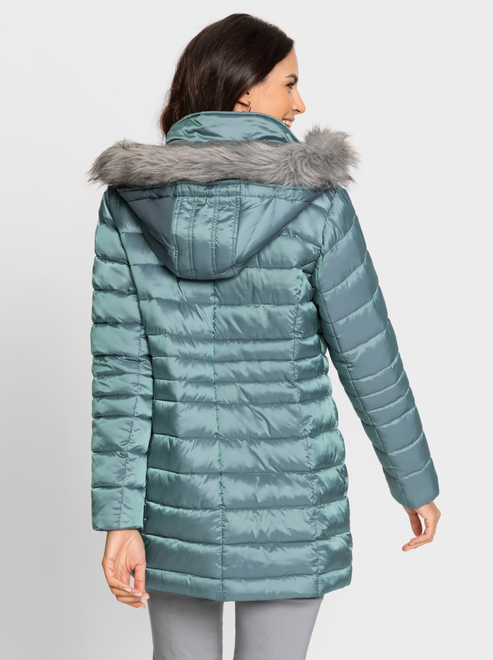 Steppjacke mit Pelz-Imitat - jade