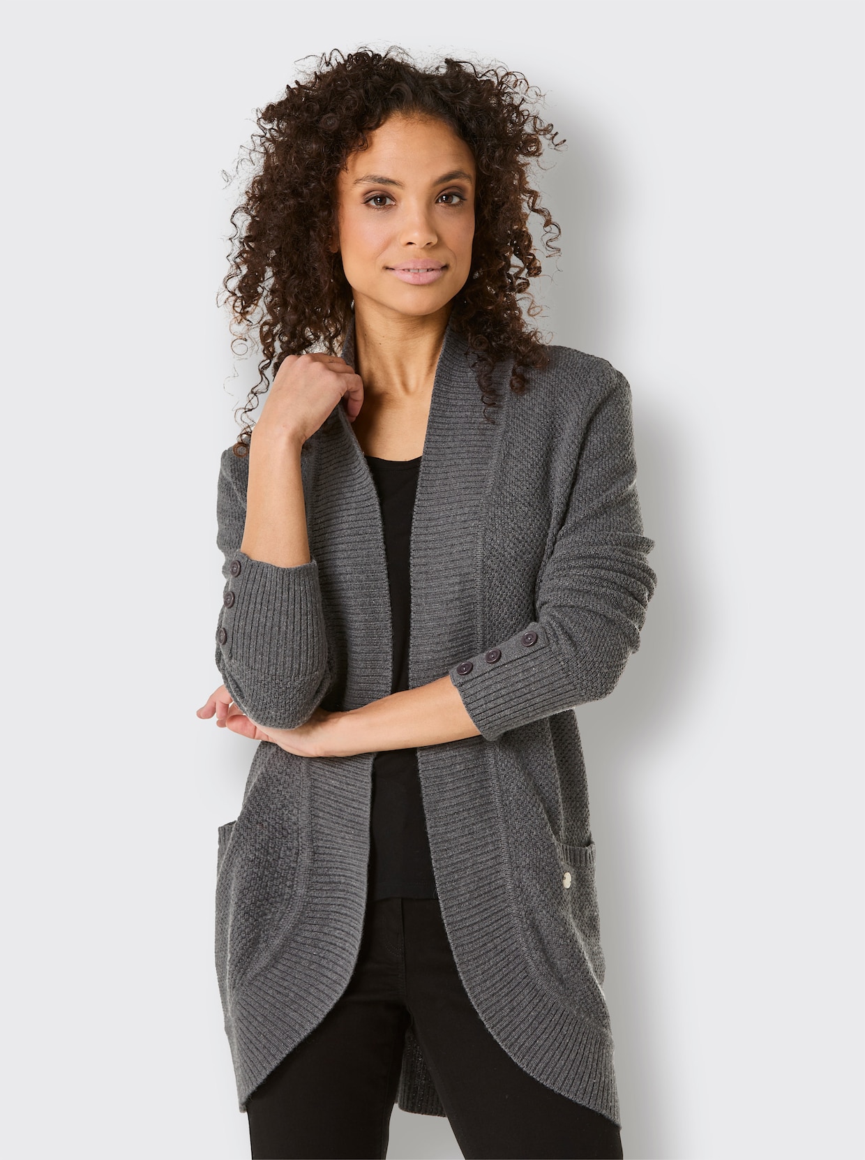 CREATION L PREMIUM Longstrickjacke - schwarz-anthrazit-meliert