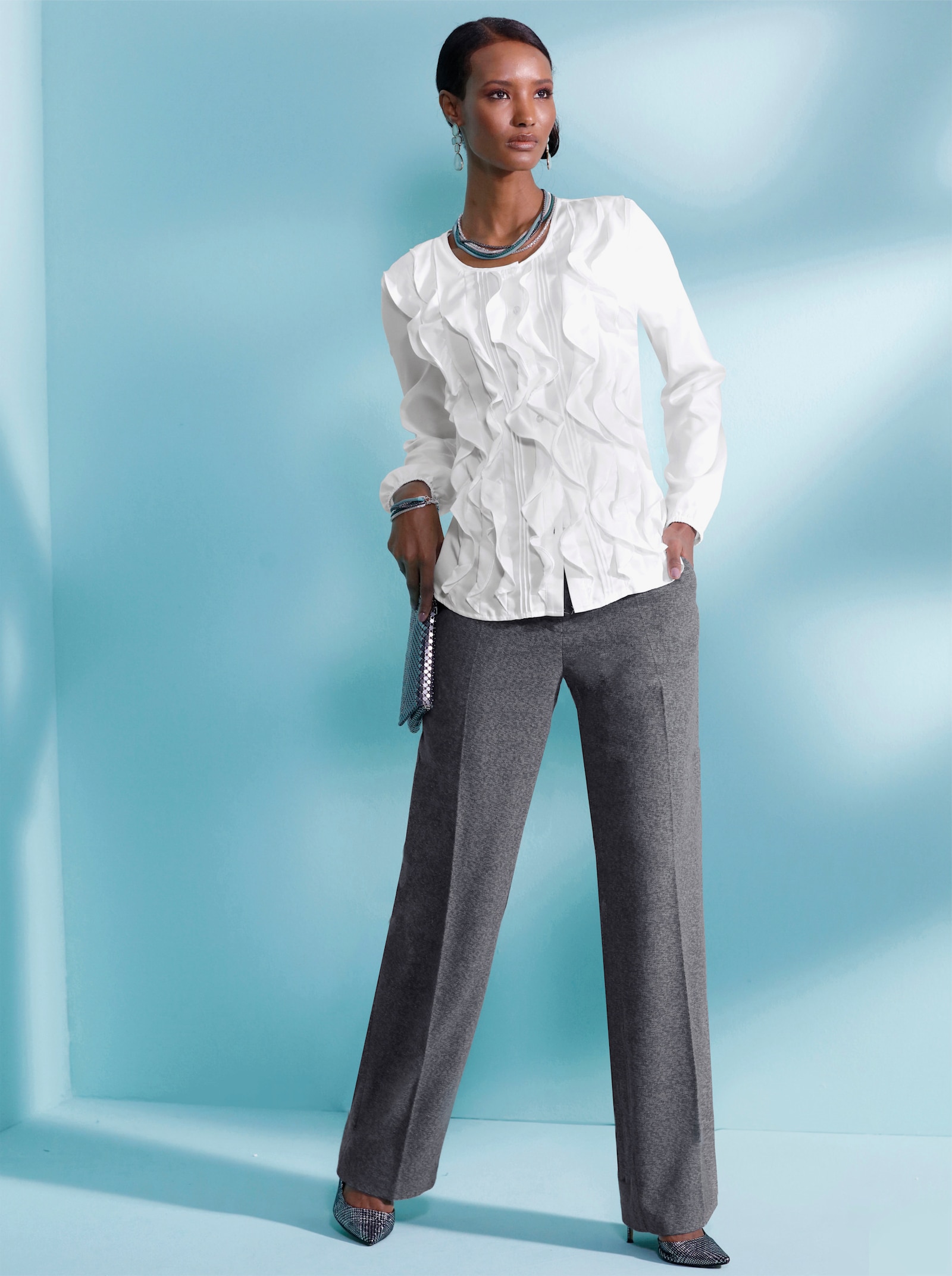 Bügelfaltenhose in Melange-Look - anthrazit-meliert