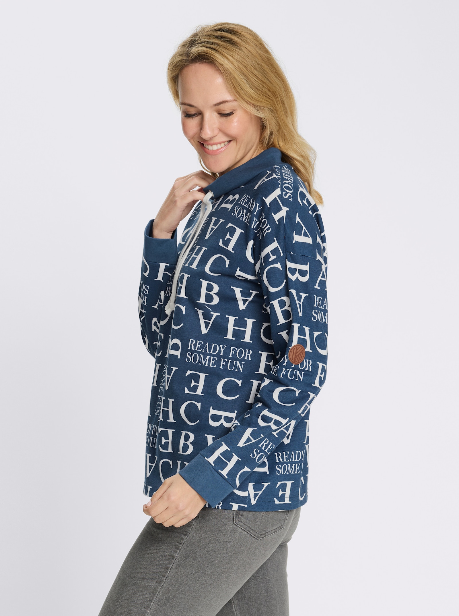 Sweatshirt mit Buchstaben-Druck - dunkelblau-ecru-bedruckt