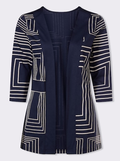 Shirtjasje in grafisch dessin - marine/ecru geprint
