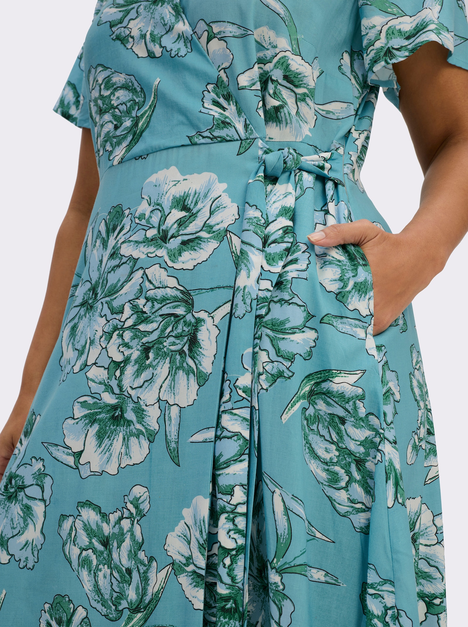 sheego by Joe Browns Wickelkleid mit Volant am Saum - aquamarin-smaragd-gemustert