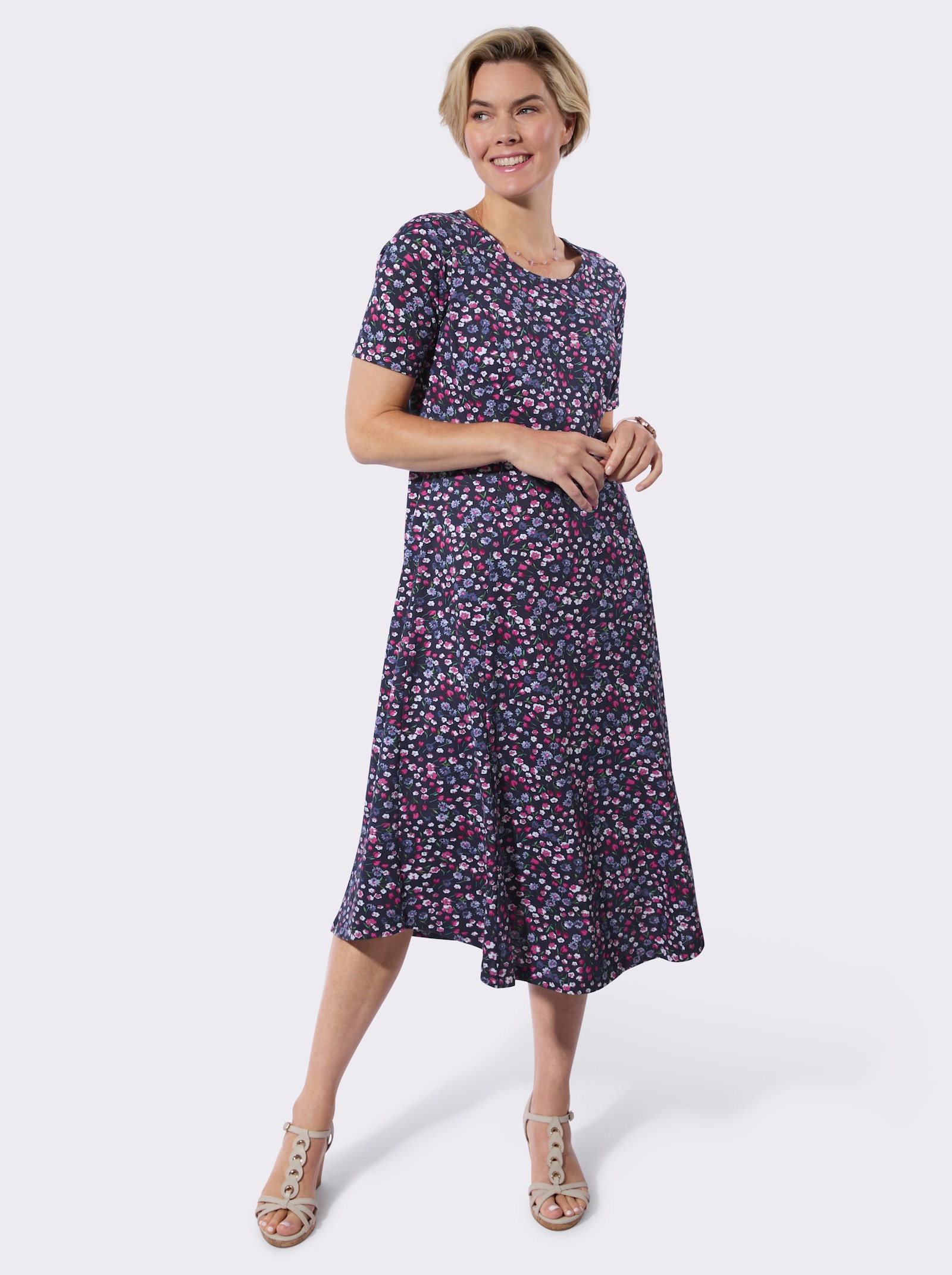 Sommerkleid - marine-fuchsia-bedruckt