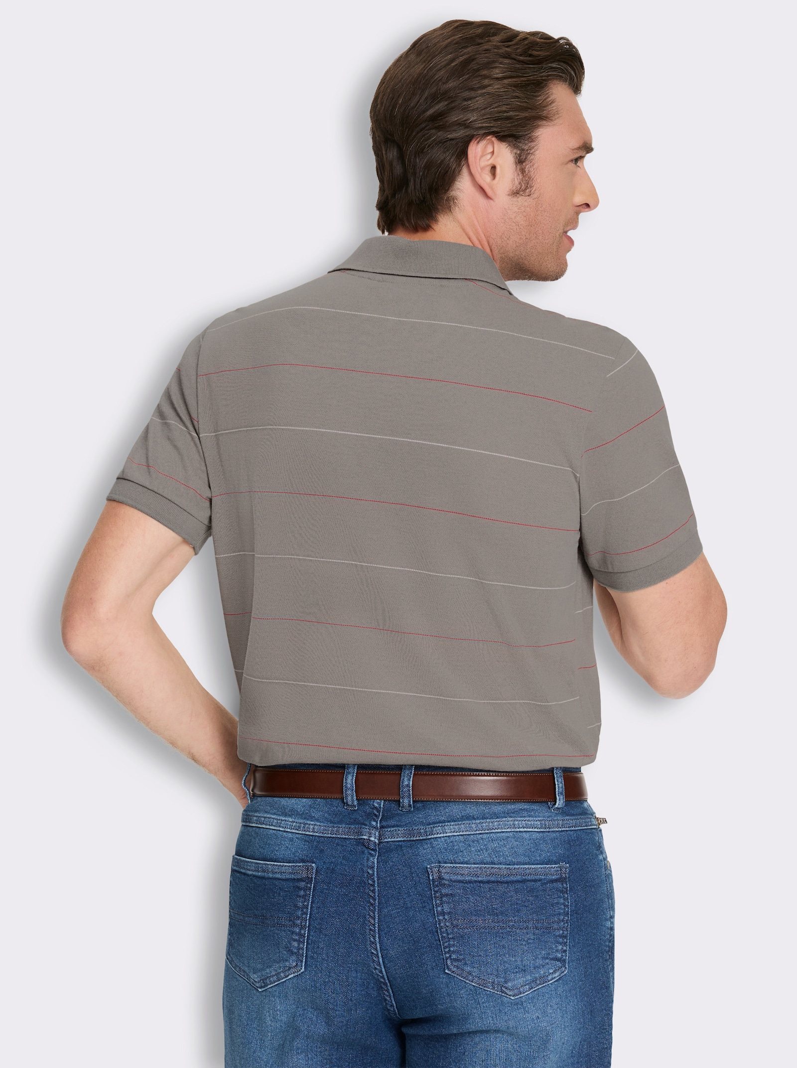 Marco Donati Kurzarmshirt mit garngefärbten Streifen - taupe-gestreift