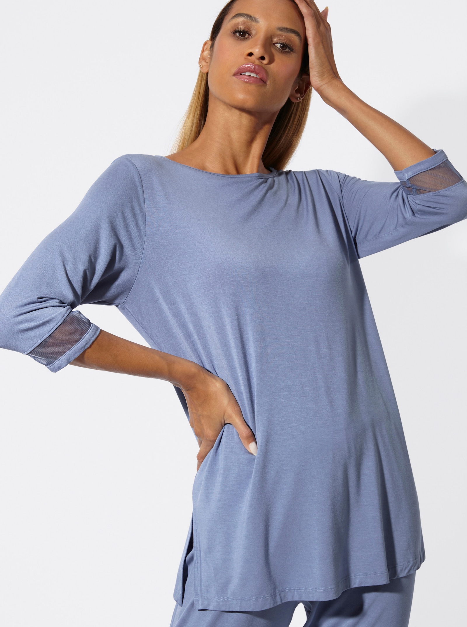 wäschepur Schlafanzug mit Mesh-Einsätzen - taubenblau