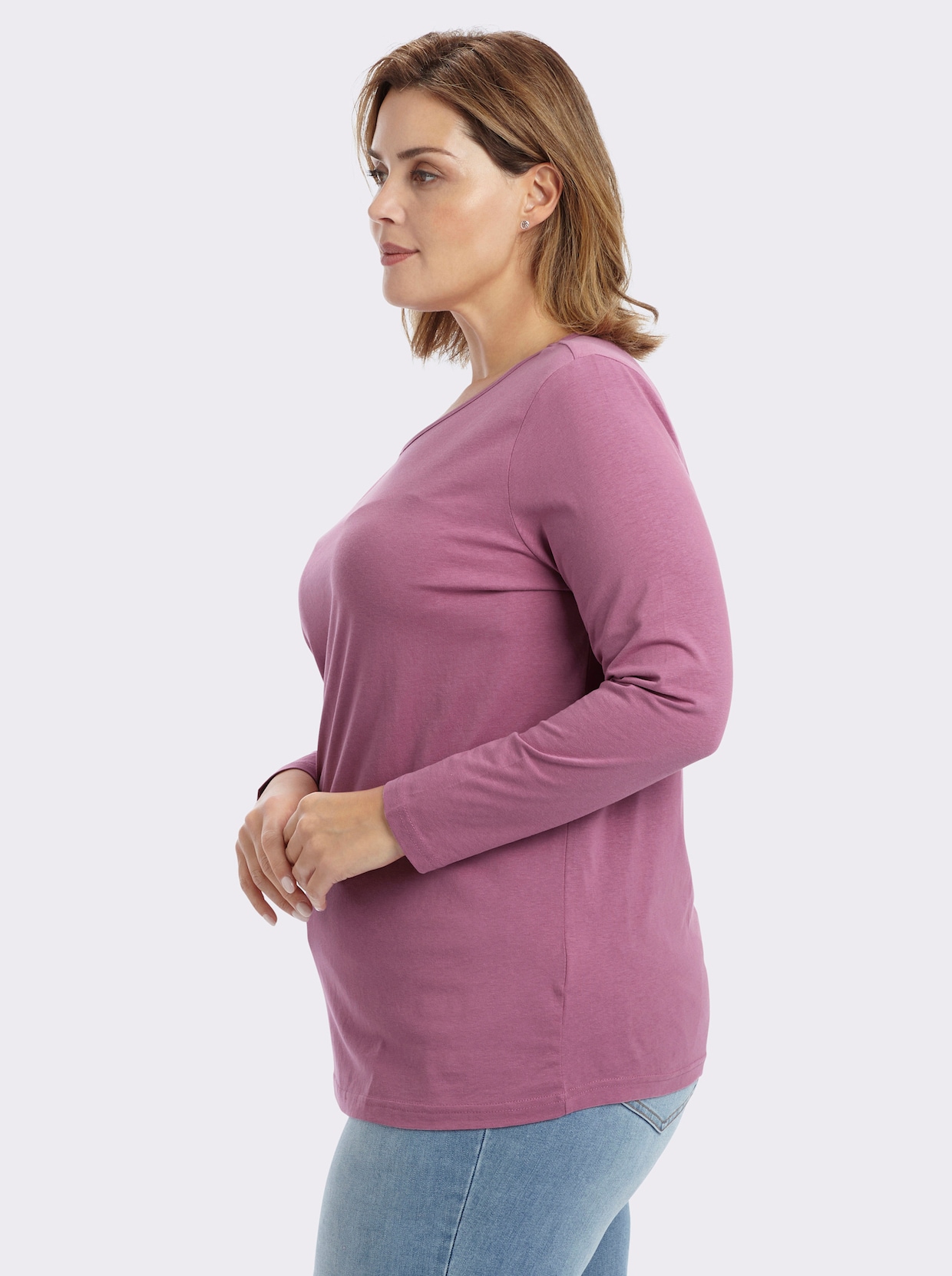 Langarmshirt in weiter Form - rosenholz