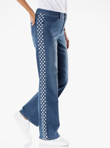 Jeans mit Lochstickerei - blue-stone-washed
