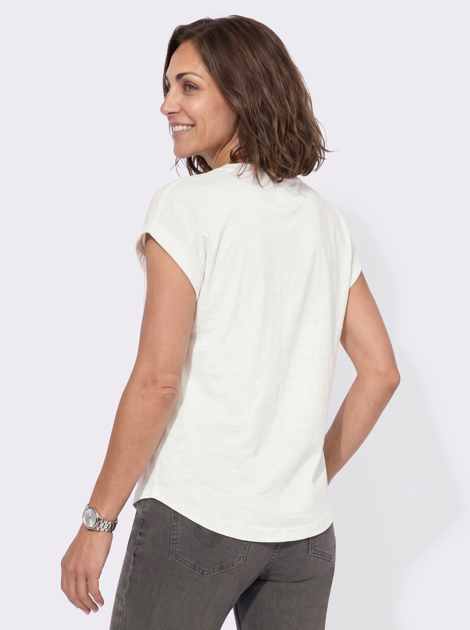 Kurzarmshirt mit Ärmelaufschlägen - ecru