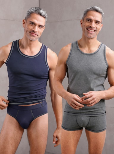 wäschepur men Unterhemd - marine + anthrazit-meliert