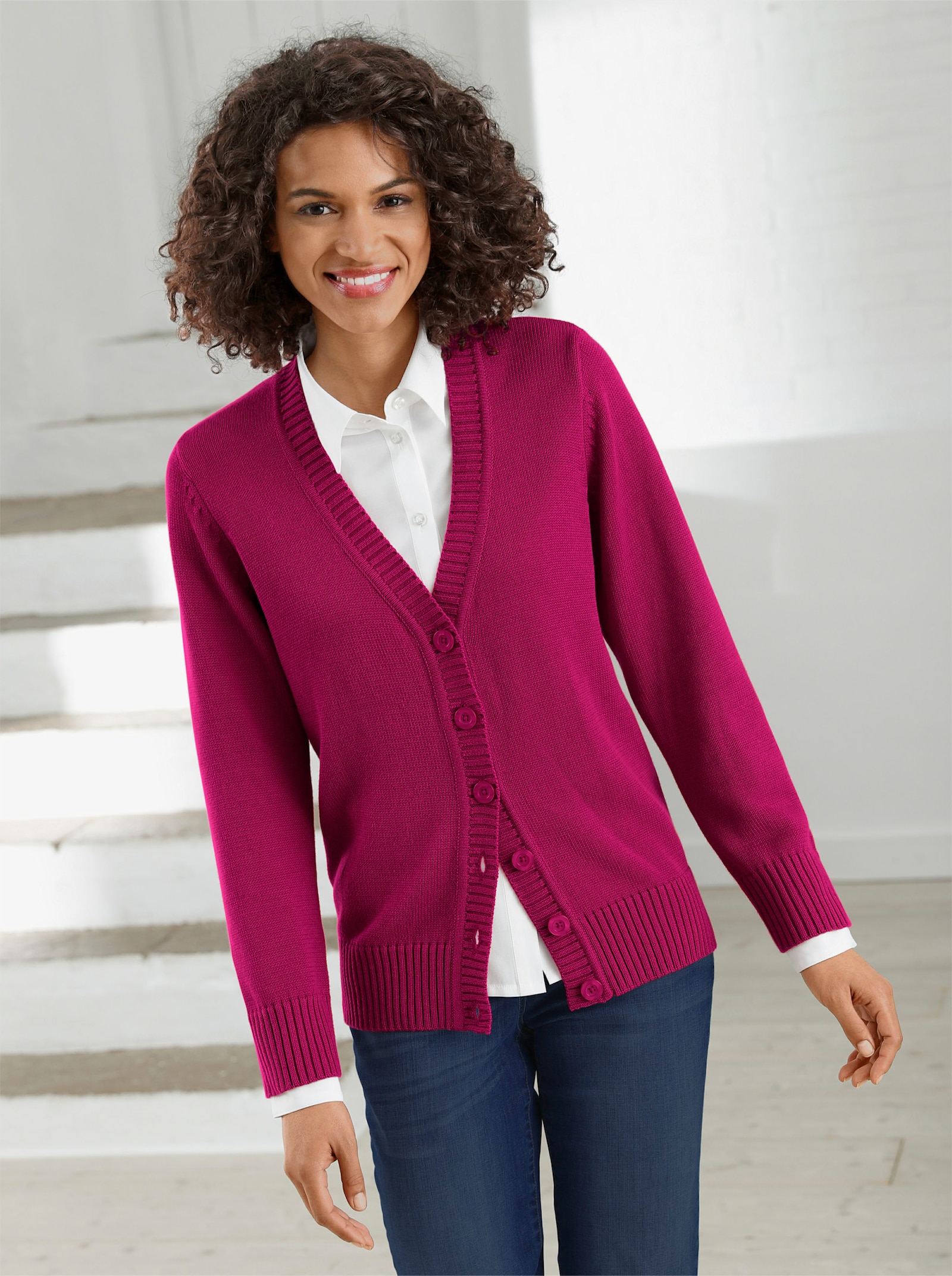 Veste en tricot avec boutons assortis - fuchsia