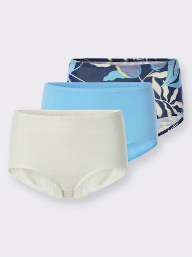 Taillenslip im 3er-Pack, Baumwoll-Qualität - dunkelblau-bedruckt + aqua + champagner