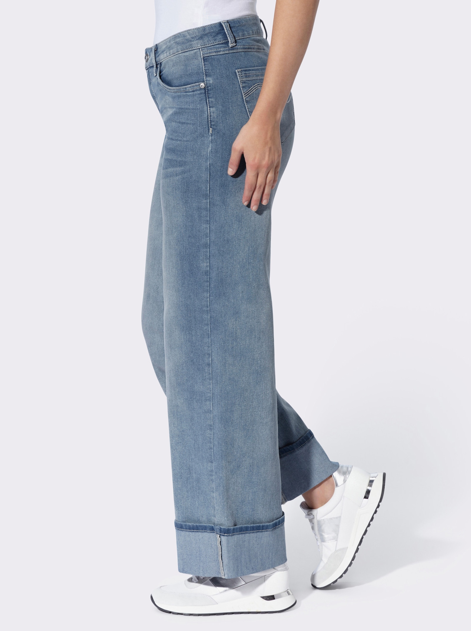 heine 5-Pocket-Jeans mit fixiertem Beinaufschlag - blue-bleached