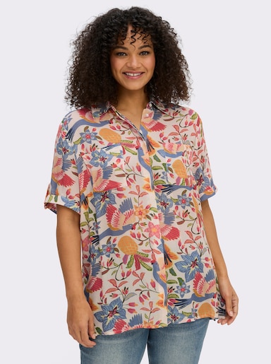 sheego by Joe Browns Chemisier avec imprimé tropical - couleur ivoire-bleu ciel imprimé