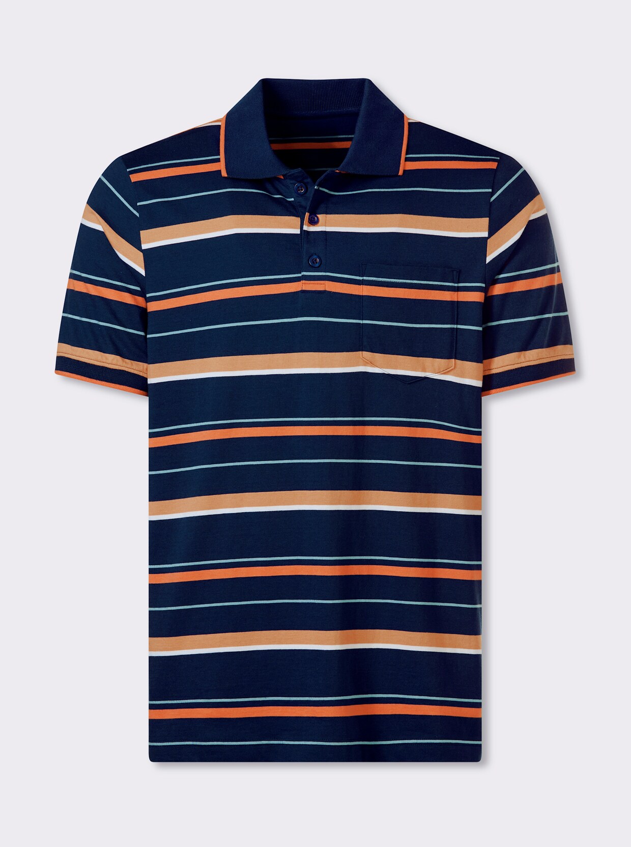 Marco Donati Kurzarmshirt - dunkelblau-papaya-gestreift