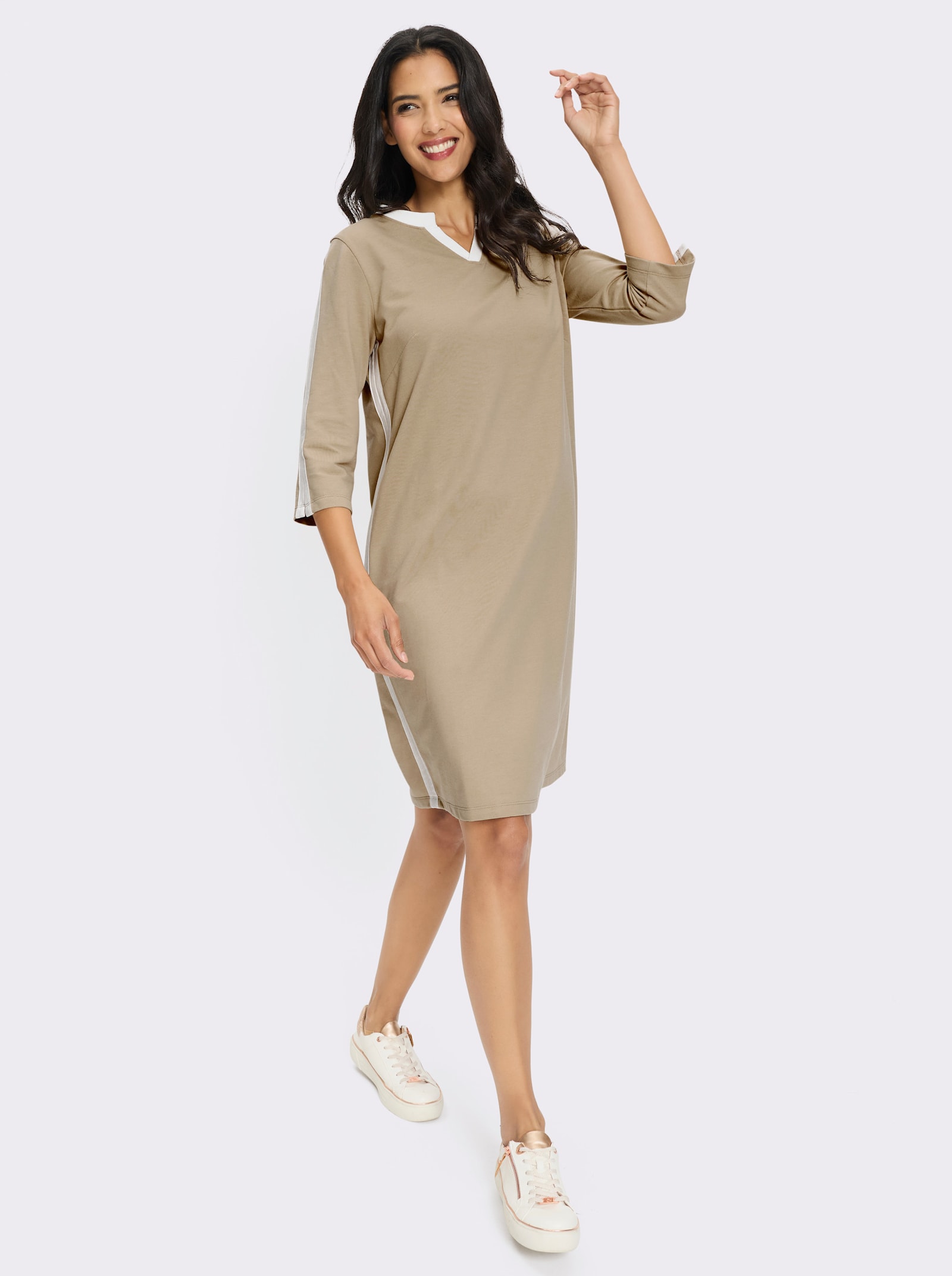 Sweatkleid mit Kontrastblenden - beige-ecru