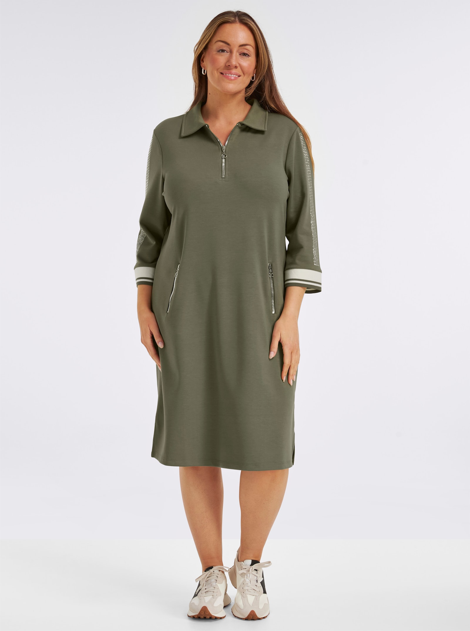 Polokleid im hochwertigen Modal-Mix - khaki-weiß