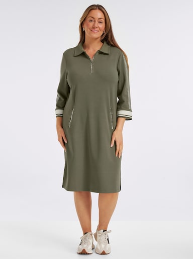 Polokleid im hochwertigen Modal-Mix - khaki-weiß