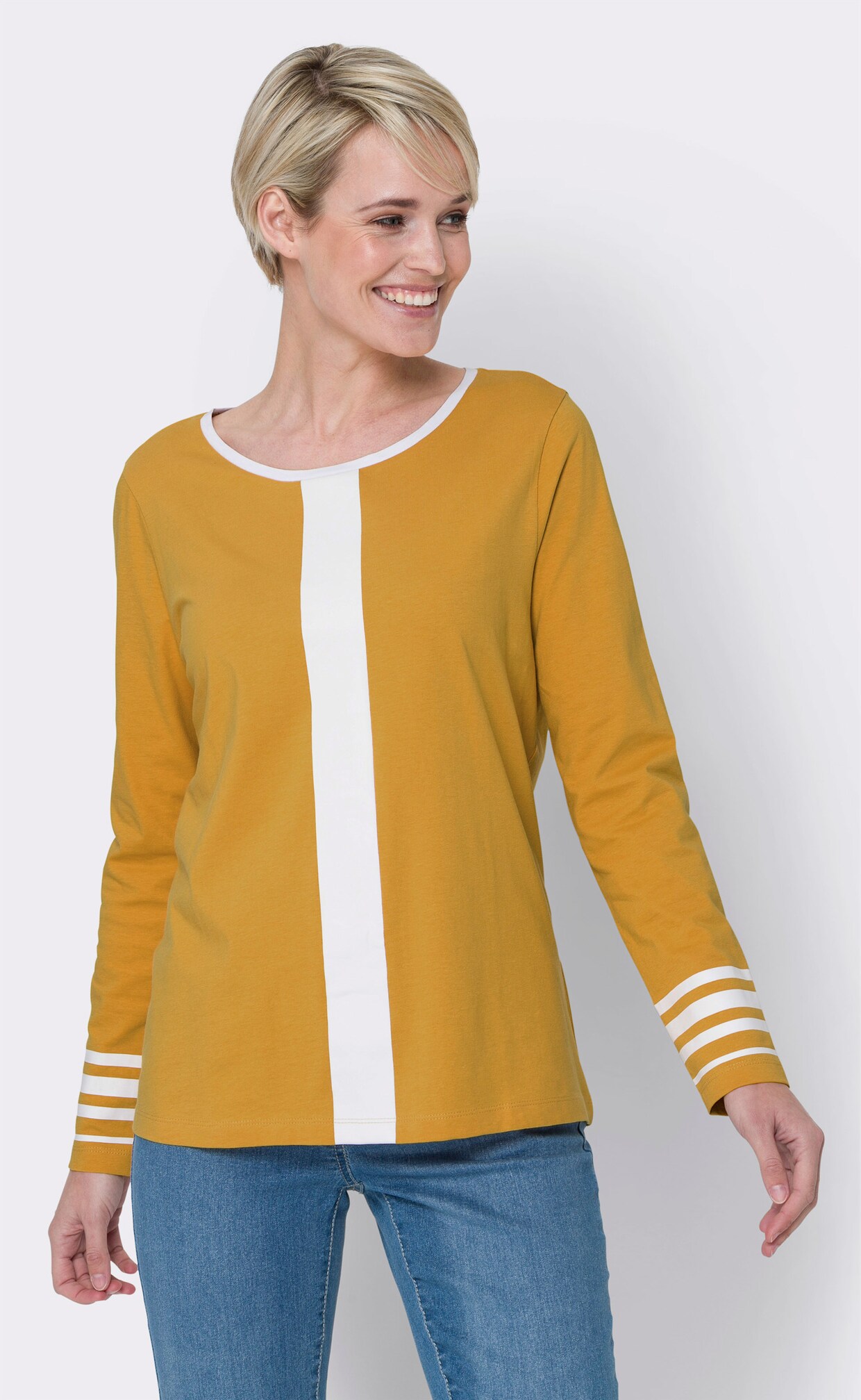 Shirt met lange mouwen - oker/wit
