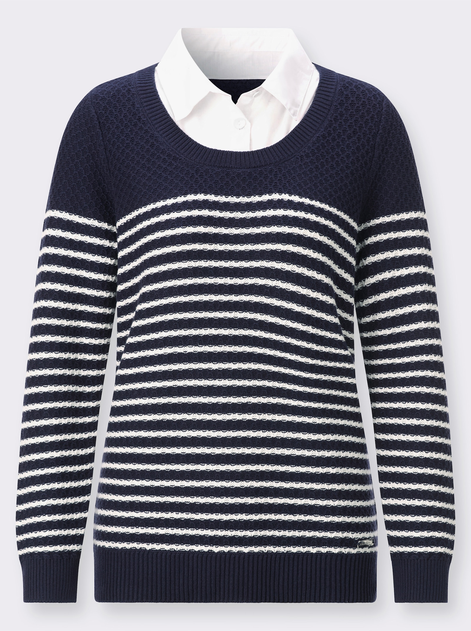 2-in-1-Pullover mit gerippten Abschlüssen - marine-ecru-gemustert