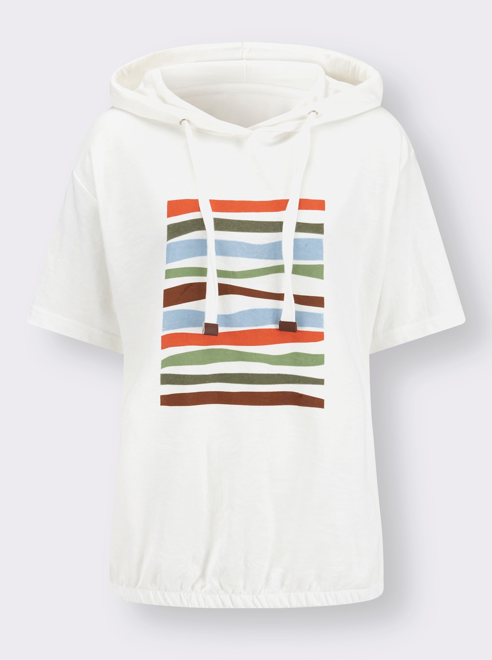 Kapuzensweatshirt mit elastischem Saum - ecru-eucalyptus-bedruckt