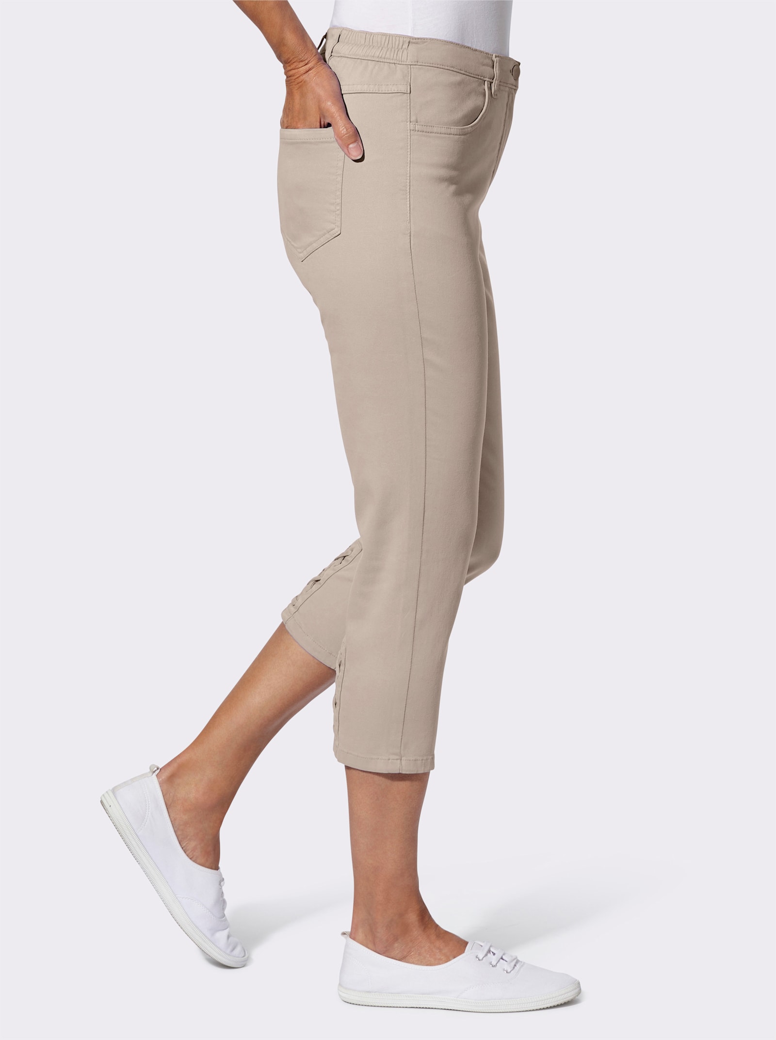 3/4-Jeans mit Zier-Schnürungen - sesam