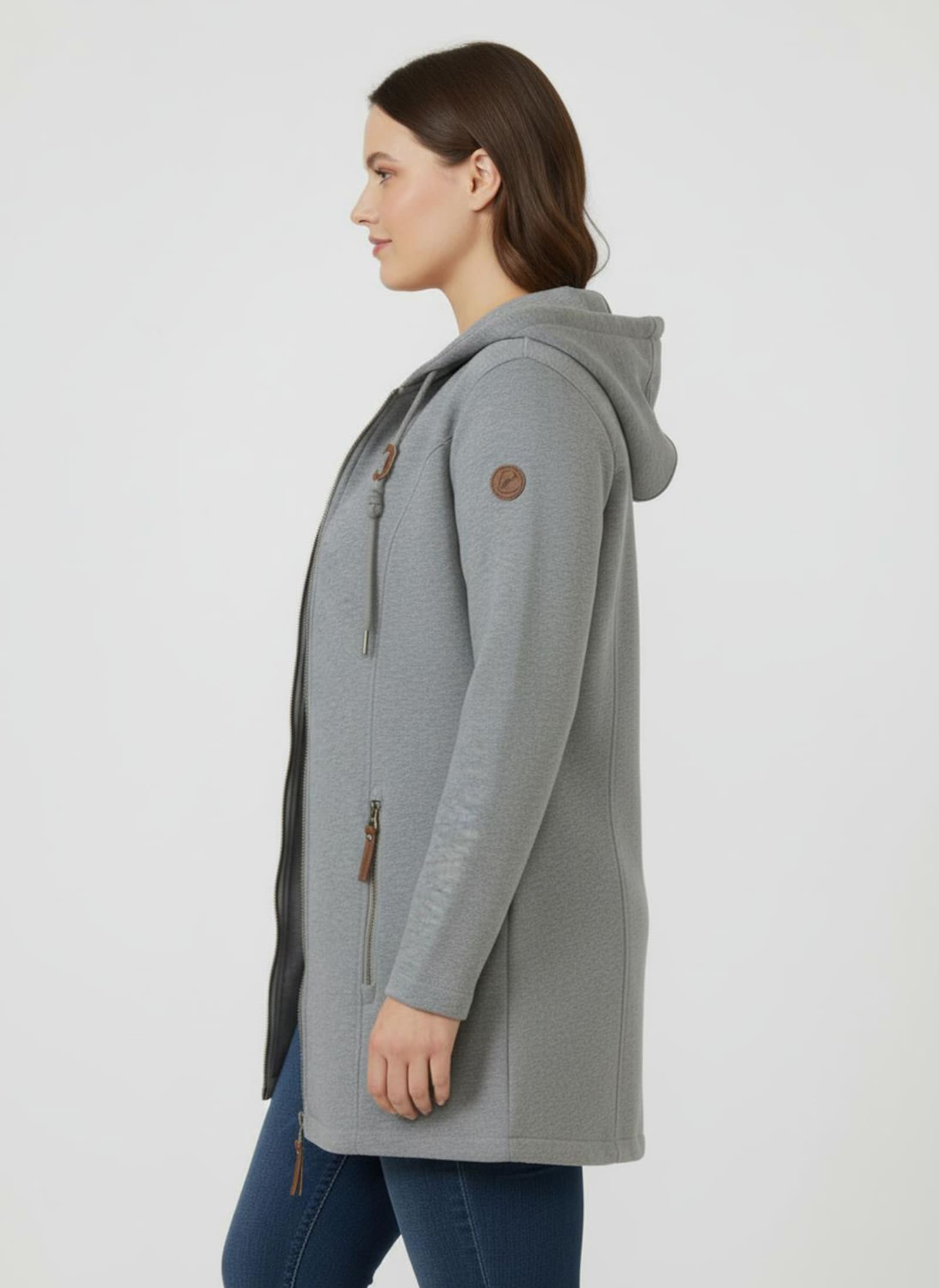 Sweatjacke mit 2-Wege-Reißverschluss - steingrau-meliert