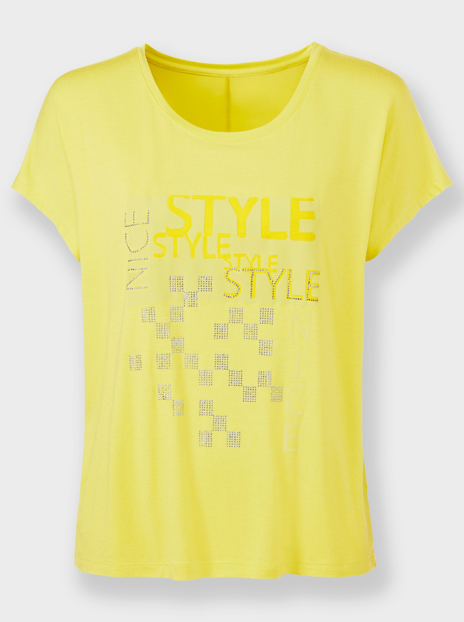 heine Rundhalsshirt mit Glitzersteinchen - limone