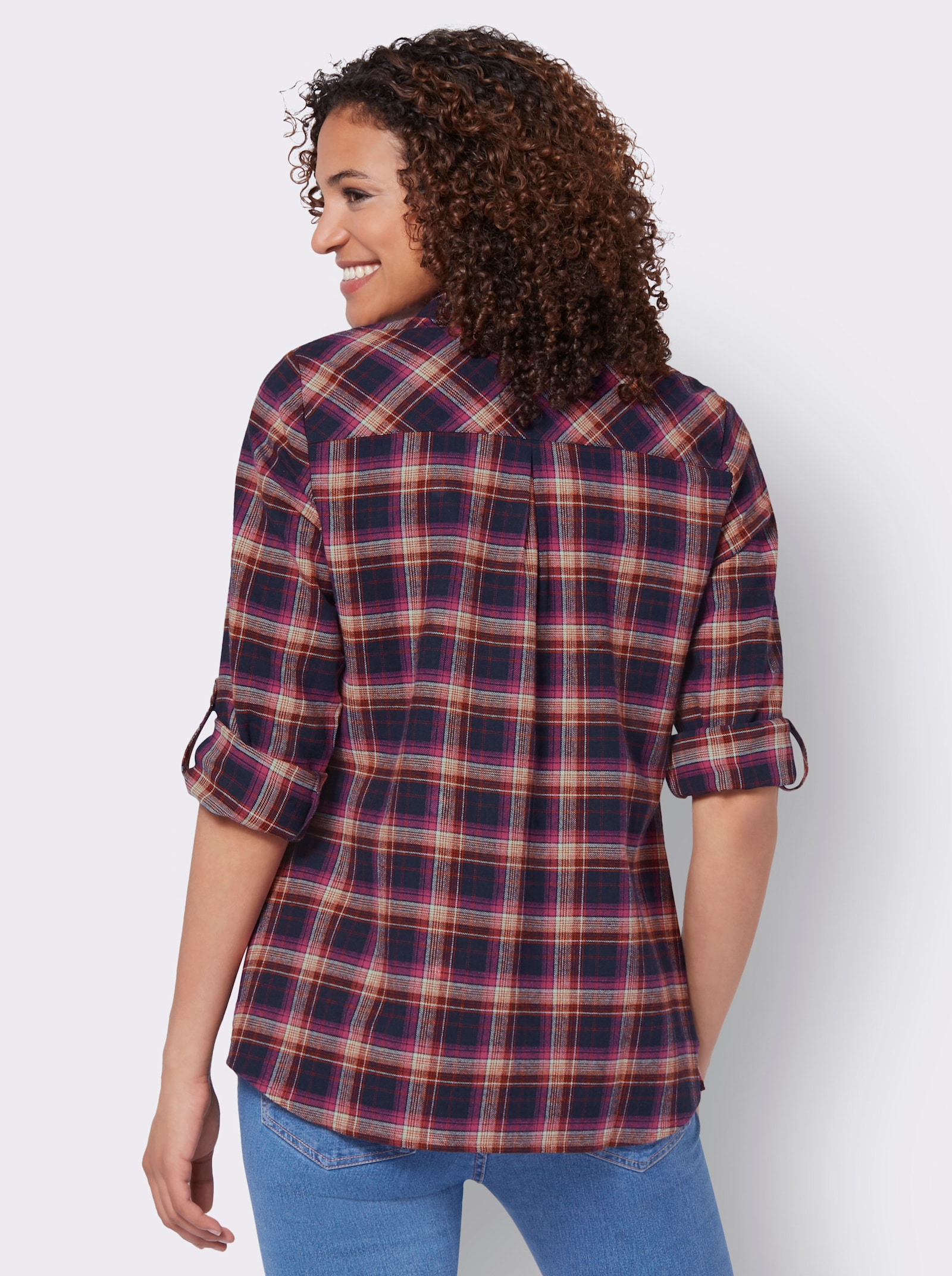 Flanellen blouse met borstzakken - marine/heide geruit