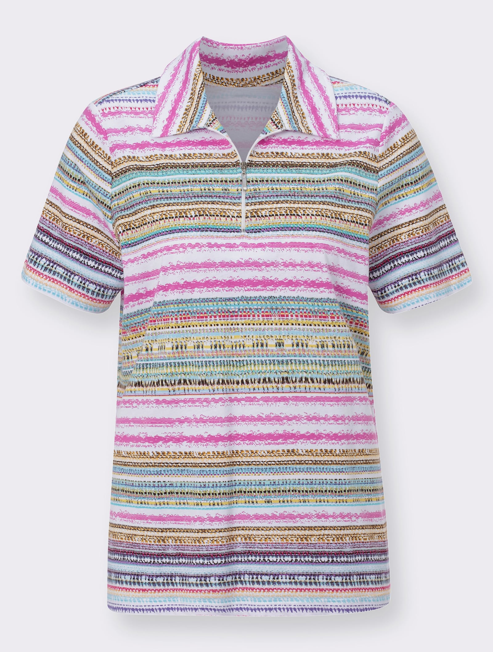 Poloshirt in mix van katoen en modal - fuchsia gestreept